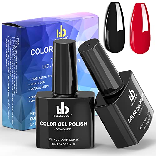 Belleboost 2 pcs 15ml preto e vermelho duradouro em colorido polonês de imersão de imersão/lâmpada de UV manicure curado para salão
