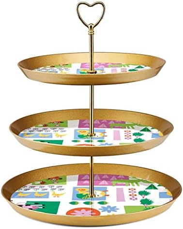 Suporte de bolo, suporte de cupcakes, tela de tabela de tabela de stands, abstrato animal de flor Padrão de xadrez colorido