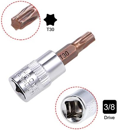 UXCELL 2PCS 3/8 Drive x T30 Torx Bit Bit, Bits de aço S2 CR-V Sockets de 38 mm de comprimento Use com chave de catraca, barra de deslizamento, haste de extensão