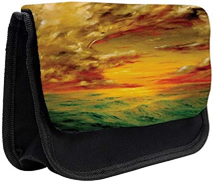 Caixa de lápis de paisagem lunarável, mística costa do pôr do sol, bolsa de lápis de caneta com zíper duplo, 8,5 x 5,5, sépia