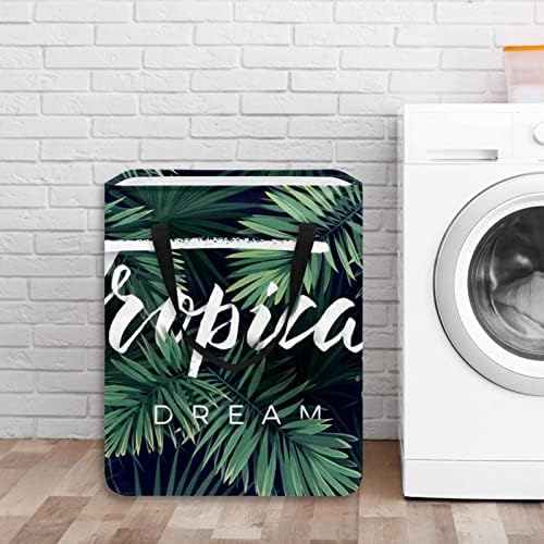 Planta tropical folhas estampas de lavanderia dobrável, cestas de lavanderia à prova d'água de 60l de lavagem de roupas de roupas de roupas para dormitório para o dormitório quarto do banheiro