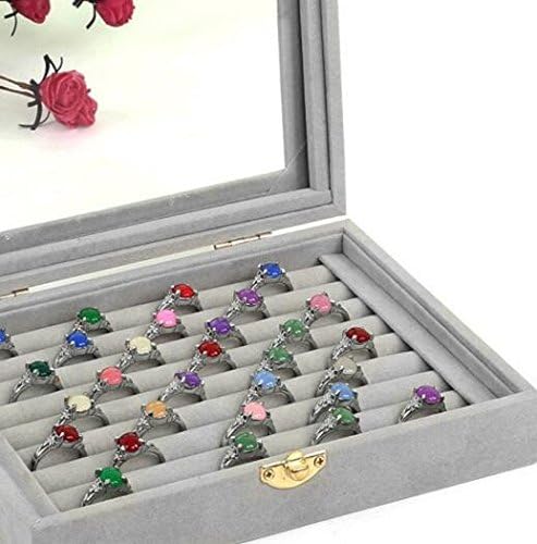 Mengcore New Jewelry Ring Display Box Bandejas de bandeja Organizador de caixa de armazenamento com tampa de vidro