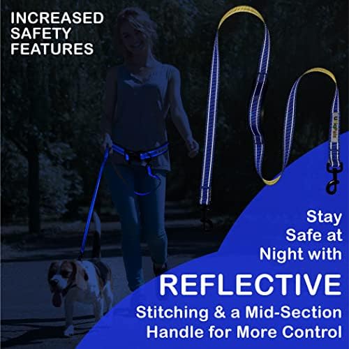 UNIQPALS Hands Free Dog Leash para cães pequenos a grandes | Coloque da cintura de 5 pés de cachorro para caminhar, correr, fazer caminhadas com correia de cintura ajustável para serviço pesado, alças acolchoadas, costura reflexiva e bolsa de transporte