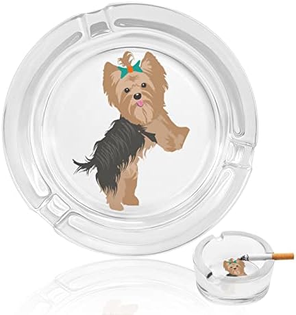 Art Yorkies Dog Round Glass Ashtrays Holder for Cigarettes Caso Cute Fumando bandeja de cinzas