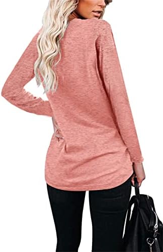 DGKAXIYAHM Mulheres Crewneck Stripe bolsões de mangas compridas túnica outono de inverno redondo colorinho relaxado Pullover de cor