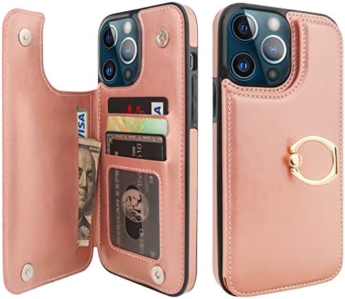 Onetop para iPhone 13 Pro Max Wallet Case com suporte de cartão, anel de rotação 360 ° RFID RFID BLOCK
