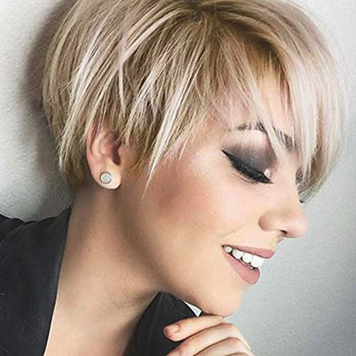 Queentas Pixie Wig Short com Bangs Pixie Cut Wig Wig Synthetic Wigs para mulheres brancas