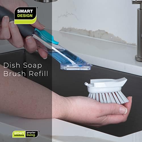 Cabeça de substituição de design inteligente para sabonete que não é rush Soap Dispensing Dish Brush - Conjunto de 2 - Raspador embutido - cerdas duradouras - resistentes ao odor - vasos de limpeza, panelas e pratos - Teal