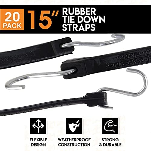 XSTRAP padrão 20 pacote 15 '' Tarpe de borracha ajustável, cordas de bungee EPDM com ganchos, ideais para proteger lonas, telas,