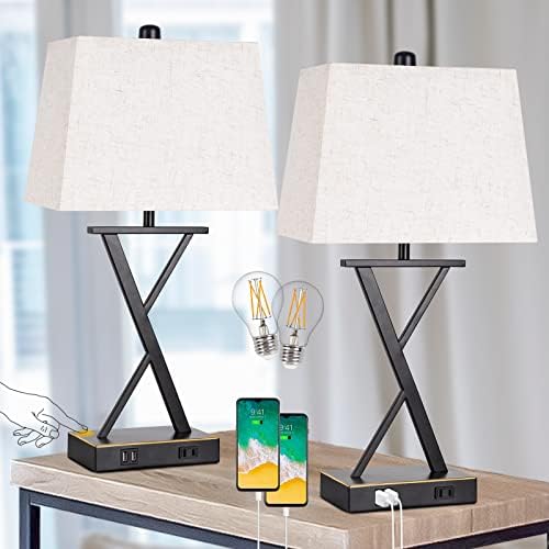 Conjunto de artes dott de 2 luminária de controle de toque, lâmpada de mesa de 3 vias com portas USB, lâmpada de cabeceira de cabeceira