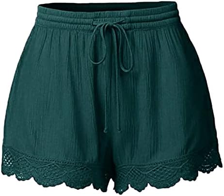 Shorts de ioga plus size com bolsos para mulheres, shorts de amarração de corda para meninas adolescentes shell borda