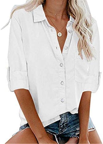 ANDONGNYWELLE WOMENS MANAGEM CURTO VINHA BLOUSE ROLO DE MANEIRA BOTUTO DO BOTUTO DO TOPS TUNICA TUNICA TUNIC