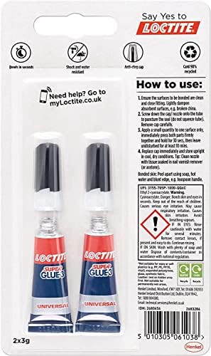 Loctite 2352643 Super Universal/Extra forte 2 x 3g cola para metal/cerâmica/plástico/borracha/couro/madeira, 2x3g,