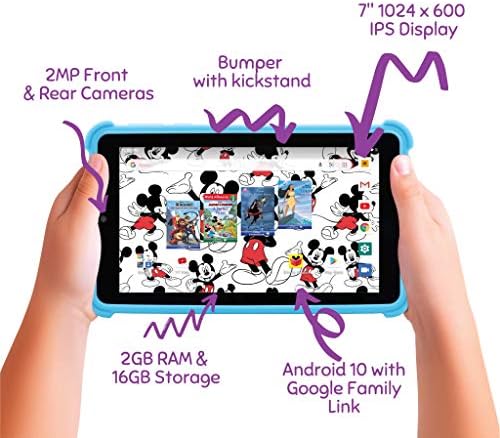 Venturente Pequeno Maravilha 7 Android Kids Tablet com Disney Books, Bumper Case e Google Play, Storage de 16 GB e 2 GB de