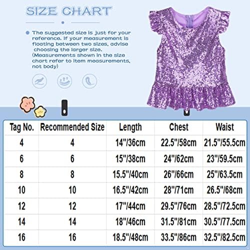 Renvena Girls Ruffle Manga Sparkly Senhora de Seleção de Festas de Festas de Festas de Ginástica PEPLUM Tops Peplum Tops