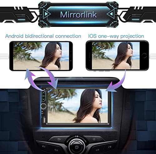 7 polegadas de carro estéreo duplo din tela sensível ao toque com câmera de backup link espelho de suporte de áudio de carro multimídia,