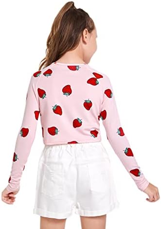 Soly Hux Girl's Strawberry Prind Manga Longa Camiseta Casual Top de Colher