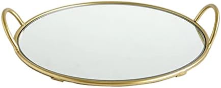 Yfqhdd Brass Handle Bandejas de armazenamento espelho de vidro macio bandeja de armazenamento gourmet bandeja de bandeja de sala de estar de decoração de decoração de dons domicílios decoração de casa decoração