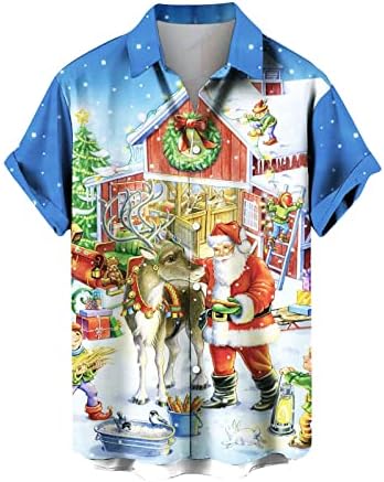 Wocachi Christmas Mass Button Down Short Sleeve Camisetas, Funny Natal Papai Noel Print Print Bowling Shirt Fester Designer camisetas