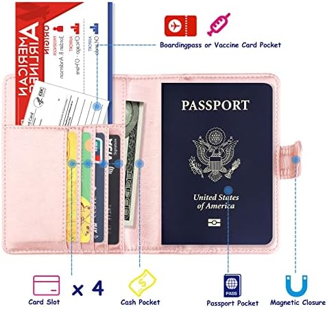TourSuit RFID passaporte e vacina compensa, capa de caixa de documentos de viagem, carteira de passaporte de couro de couro Women Women With Vax Vaccation Card Protector Slot