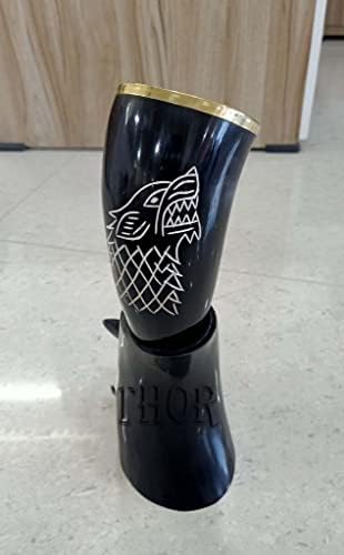 Viking Horn lomin Melhor presente de casamento Homens Mulheres acabamento natural acabamento rústico Decoração de casa Rústico Presentes bebendo uísque de caneca com chifre com acabamento em latão e botão de latão