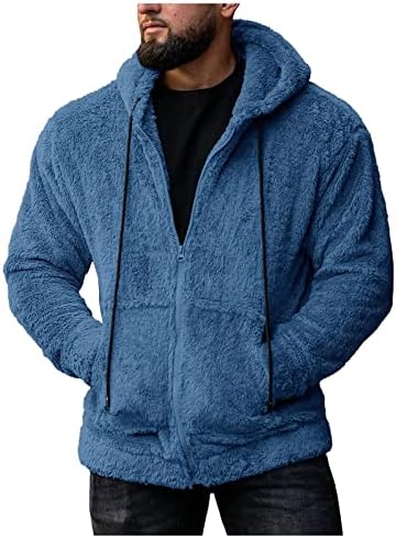 Mens Sherpa Hoodie, masculino macio de jaqueta difusa de lã de lã de lã de colarinho de colarinho Sherpa Outwear Cardigan