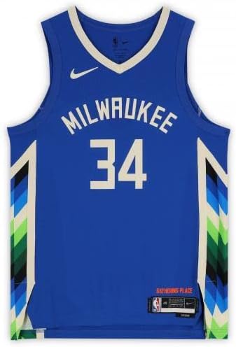 Giannis emoldurado Antetokounmpo Milwaukee Bucks Blue Nike 2022-2023 Edição da cidade Autentic Jersey - Jerseys da