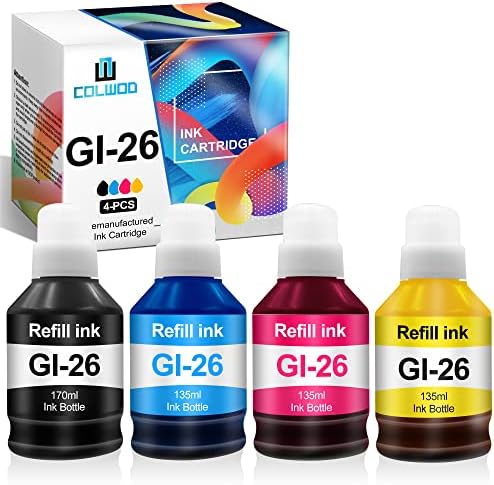 CANON COMPATÍVEL DE COLWOD GI-26 GI26 GI 26 Kit de garrafa de tinta de reabastecimento para Canon Maxify GX5020 GX4020 GX7021 GX6021 Printers Gi-26bk Gi-26c Gi-26M Gi-26y