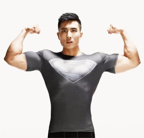 Camisa de compressão masculina, super -herói 3D Impresso Cool seco de manga curta Tops de fitness Sports, camisa de treino atlético
