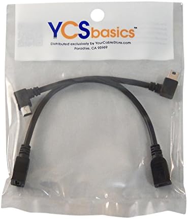 YCS Basics Basics 6 polegadas USB 2.0 Mini B fêmea para os cabos de extensão masculina de ângulo esquerdo e reto B
