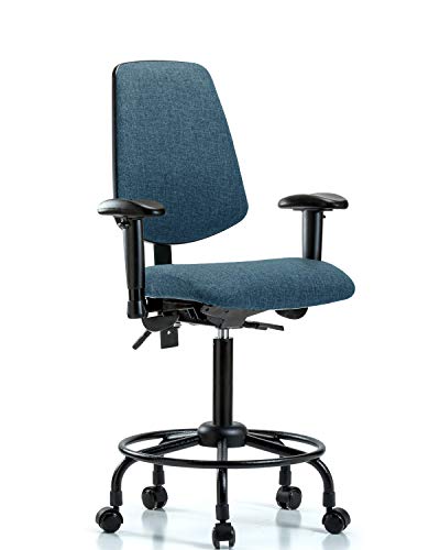 Labtech Seating LT42388 Cadeira de bancada média, tecido, base de tubo redondo médio -redondo -braços, rodízios, preto