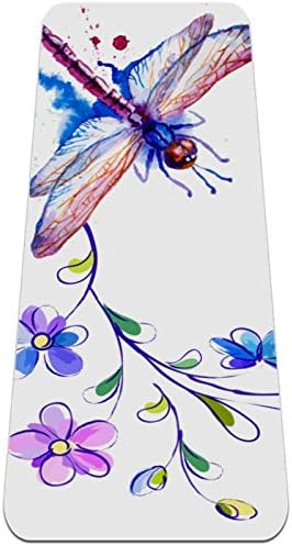 Siebzeh aquarela pintando libélula e flor de flores grossas de ioga grossa MAT ecológico Saúde e fitness non slip para todos os tipos de yoga e pilates de exercício