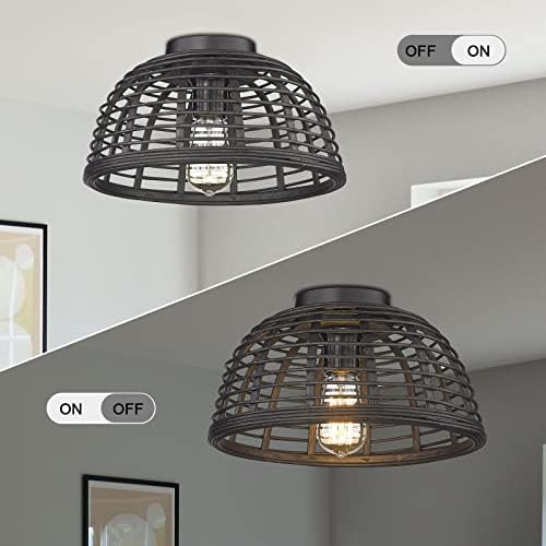 Darkaway Rattan Flush Mount Teto Light, luminária moderna de teto de vime