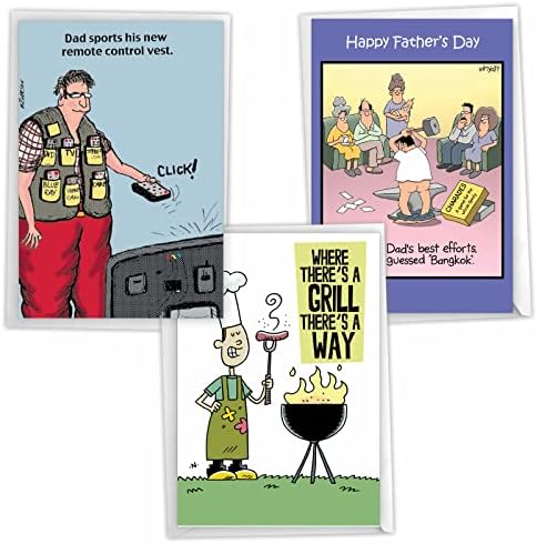 Pacote de sortimento Nobleworks de 3 cartões de felicitações humorísticas dos pais com envelopes determinados Dads