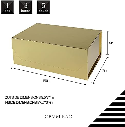 Upgrade Obmmirao 1pcs Caixa de presente de ouro 9,5x7x4 polegadas, caixa de presente resistente com tampa para embalagem de presente,