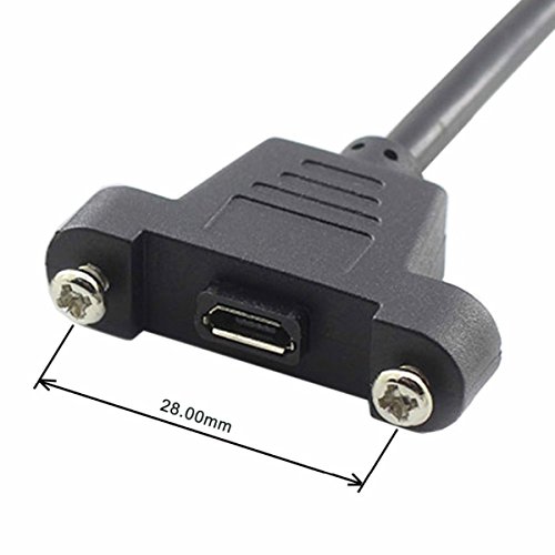 Bluexin Micro USB Masculino para micro USB Extensão fêmea Tipo de montagem Cabo com parafusos, dados+carga, preto 50cm/1,6ft