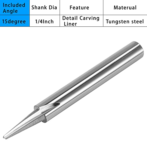 Haste de 1/4 de polegada de 15 graus de gravação, gravando o bit de roteador de escultura em madeira CNC, bit de