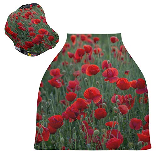 Yyzzh Red Poppy Flower Field Nature Nature Print Floral Capa de assento de bebê elástico covers de enfermagem do dossel infantil