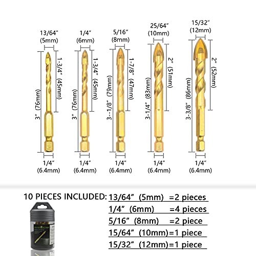 10pcs de perfuração de telha cerâmica BET BET REAWIREACHMI BIT BIT BIT BIT KIT PARA CERAMICO ， PLANTS PLANT, WOOD 4 BERDADES DE