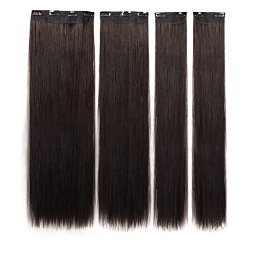 Docute 26 polegadas retas Extensões de cabelo castanho escuro preto clipe Ins 4 peças, cabelos compridos de cabeça cheia Extensões