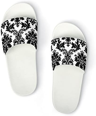 Sandálias de casa de damasco preto e branco não deslizam chinelos de dedo do pé para massagem banheira de spa de chuveiro
