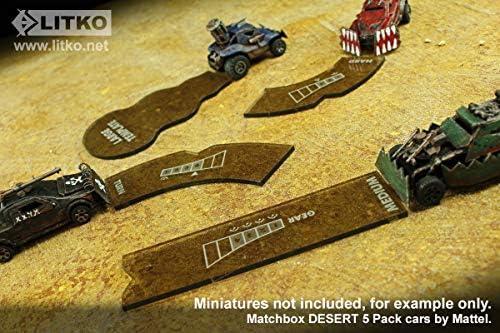 Conjunto de modelos Litko Compatível com Gaslands Miniatures Game | Conjunto de 12 | Movimento e manobras | Modelos de giro | Efeito da área | Bronze translúcido