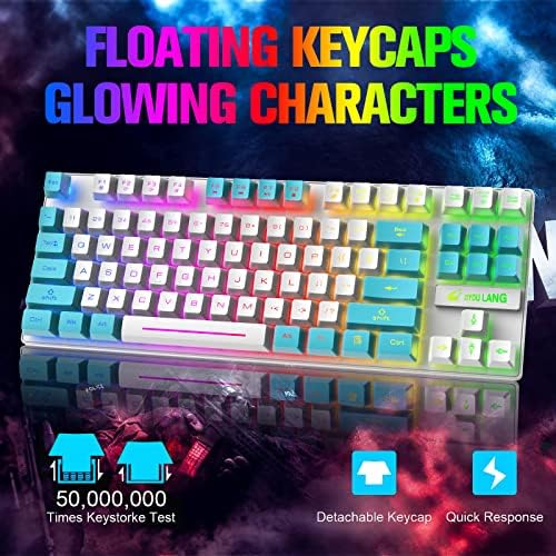 Ziyou Lang T87 Teclado de jogos sem fio e mouse combinando com arco-íris LED LED LIDA DE BENÇÃO RECULHADA 3800mAH Bateria mecânica