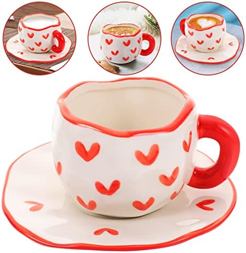 Didiseaon Copas de café fofas de canecas de café com pires Valentines Day de chá de chá e pires Conjunto de pires de amor