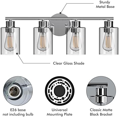 Luminárias de vaidade do banheiro com 4 luzes: luzes do banheiro sobre espelho, arandela moderna acima do espelho, iluminação