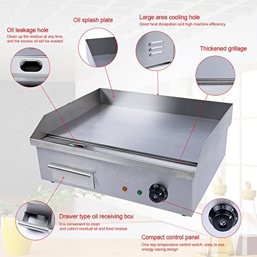 Griddle de bancada elétrica de 22 polegadas - 3000W Comercial Piece Piice Top Top Grill Aço inoxidável Grande Pan Griddle para churrasco