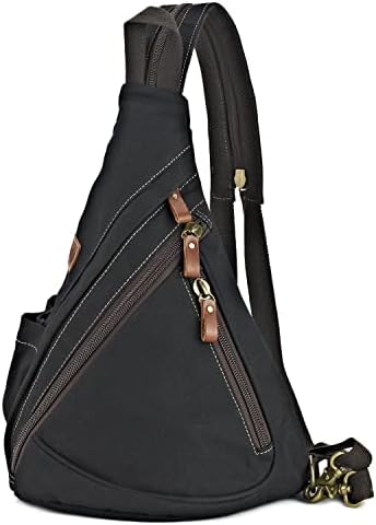 Poeyleja Canvas Sling Bag Convertible Crossbody Bag Saco de peito Mochila ombro Casual Mochila para homens Mulheres viagens
