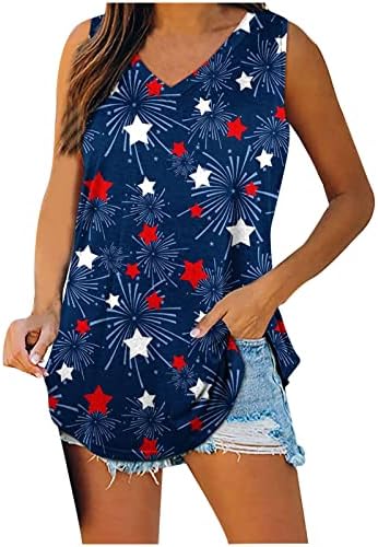 Narhbrg Womens casual camisas sem mangas 4º de julho Tampo coletes de colméias soltas camiseta de verão estrelado