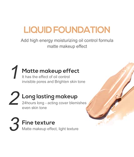 Fundação Matte Liquid Foundation Coveragem completa, base líquida para corretores de face Hold Makeup No Pore Foundation Primers Foundation Natura