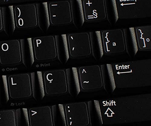 Etiquetas de teclado não transparentes em português em fundo preto para desktop, laptop e caderno
